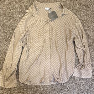 Le Lis Beige Checkered Button Down Shirt